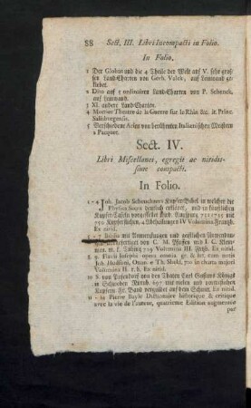 Sect. IV. Libri Miscellanei, egregii ac nitidissime compacti