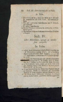 Sect. IV. Libri Miscellanei, egregii ac nitidissime compacti
