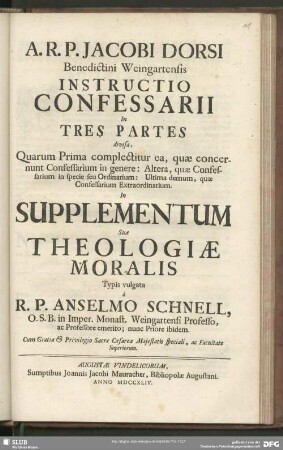 A. R. P. Jacobi Dorsi ... Instructio Confessarii In Tres Partes divisa