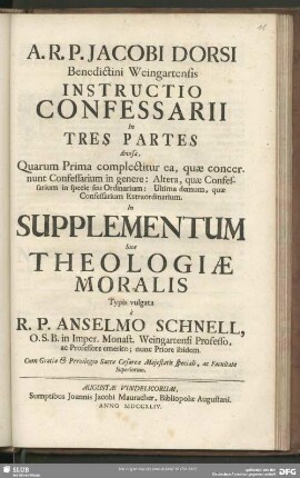 A. R. P. Jacobi Dorsi ... Instructio Confessarii In Tres Partes divisa