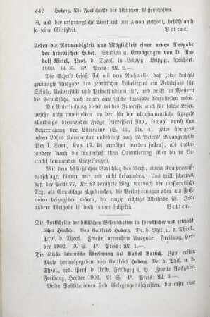 442-443 [Rezension] Hoberg, Gottfried, Die Fortschritte der biblischen Wissenschaften in sprachlicher und geschichtlicher Hinsicht