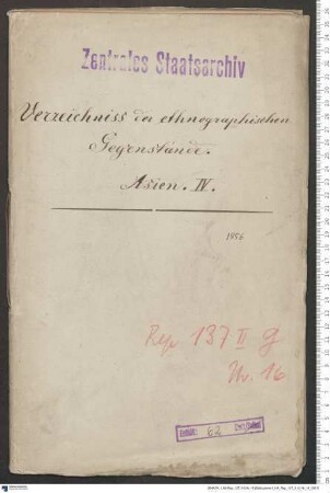 Verzeichnis der ethnographischen Gegenstände Asiens