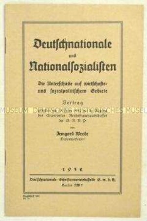 Propagandaschrift der DNVP zur Abgrenzung von der NSDAP