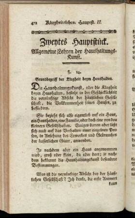 Zweytes Hauptstück. Allgemeine Lehren der Haushaltungs-Kunst.