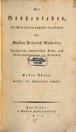 Die Größenlehre, für Realschulen populär bearbeitet, 1. (1807)