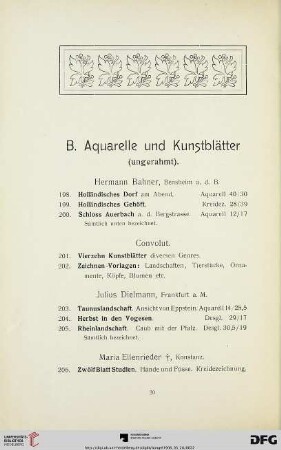 Aquarelle und Kunstblätter (Nr. 198-239)