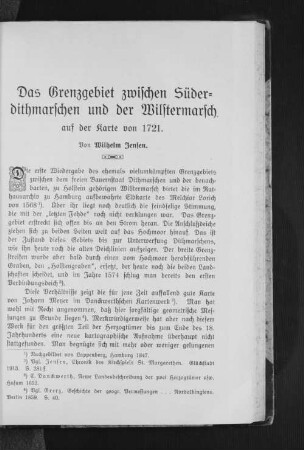 Das Grenzgebiet zwischen Süderdithmarschen und der Wilstermarsch auf der Karte von 1721.