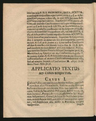 Applicatio Textus Ad Casus Subiectos. Casus I. - VI.
