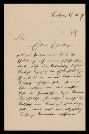 78: Brief von Friedrich Ritgen an Gottlieb Planck, Luckau (Landkreis Dahme-Spreewald), 27.7.1899