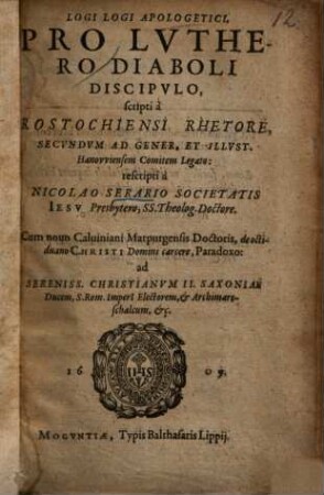 Logi Logi apologetici pro Luthero diaboli discipulo
