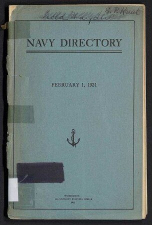 Navy Directory - Officers of the United States Navy, February 1, 1921.