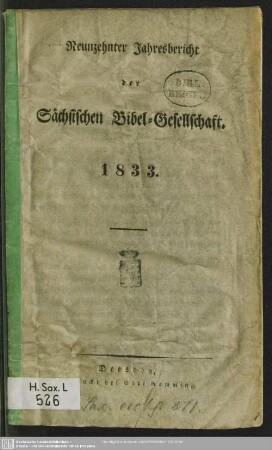 19.1833: Jahresbericht der Sächsischen Bibel-Gesellschaft