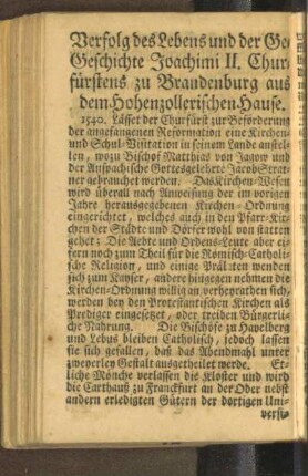 Verfol des lebens der Geschichte Joachimi II. Churfürstens zu Brandenburg aus dem Hohenzollerischen Hauses