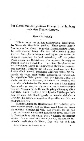 Zur Geschichte der geistigen Bewegung in Hamburg nach den Freiheitskriegen