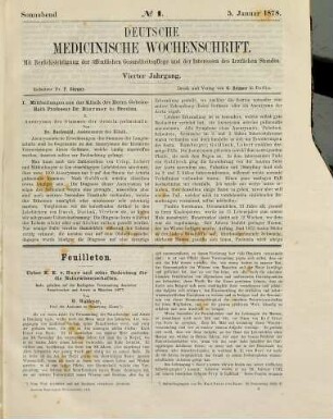Deutsche medizinische Wochenschrift : DMW ; Organ der Deutschen Gesellschaft für Innere Medizin (DGIM) ; Organ der Gesellschaft Deutscher Naturforscher und Ärzte (GDNÄ). 4, 4. 1878