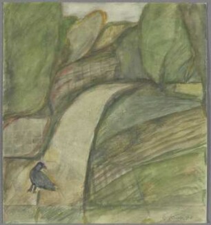Ohne Titel [Krähe am Feldweg]