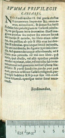 Svmma Privilegii Caesarei.