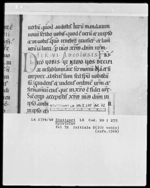 Epistolar — Initiale D (ico vobis), Folio 72recto