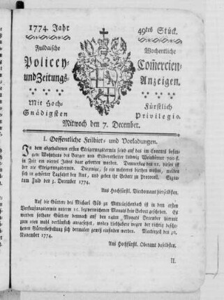 49tes Stück., Ausgabe vom 07. Dezember 1774