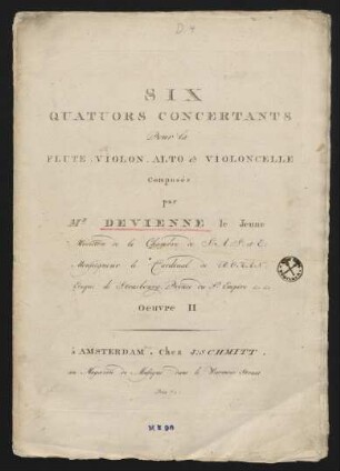 Six quatuors concertants pour la flute, violon, alto & violoncelle : op. 2