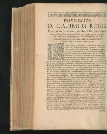 Privilegium D. Casimiri Regis Quo non tantium ipse Rex ... Anno 1454.