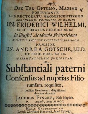 Disp. iur. de substantiali paterni consensus ad nuptias filiorum fam. requisito