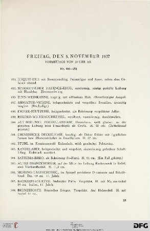 Freitag, den 5. November 1937, vormittags von 10 Uhr ab (Nr. 494-756)