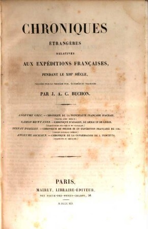 Chroniques étrangères relatives aux expéditions françaises pendant le XIIIe siècle