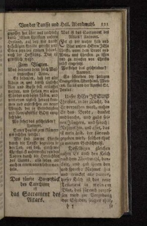 Das fünfte Hauptstück des Catechismi ist das Sacrament des Altars.