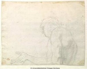 Männliche Aktstudie, Halbfigur nach links, mit ausgestreckter Rechten, von schräg betrachtet (Detailstudie des Diogenes)