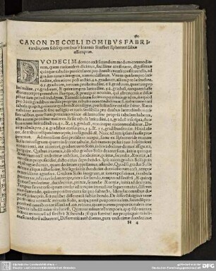 CANON DE COELI DOMIBUS FABRIcandis, cum subsequentibus'e Ioannis Stoefleri Ephemeridibus assumptus.