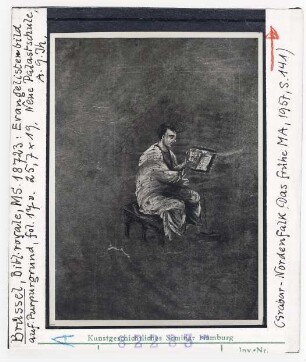 Brüssel, Bib. Royale: 18723 (Evangeliar), fol. 17v, Evangelist. Anfang 9. Jhd.