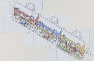 Offener Bauwettbewerb Sommerstraße/Klemkestraße (nicht realisiert), 5. Preis – Axonometrische Projektion. Berlin-Reinickendorf, Sommerstraße/Klemkestraße
