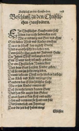 Beschluß zu den Christlichen Haußvätern.