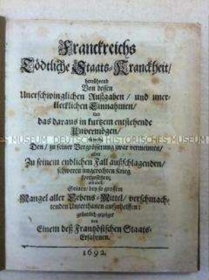 Broschüre über den französischen Staatshaushalt während des Pfälzischen Erbfolgekriegs
