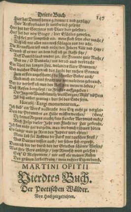 Martini Opitii Vierdtes Buch. Der Poetischen Wälder. Von Hochzeitgedichten.