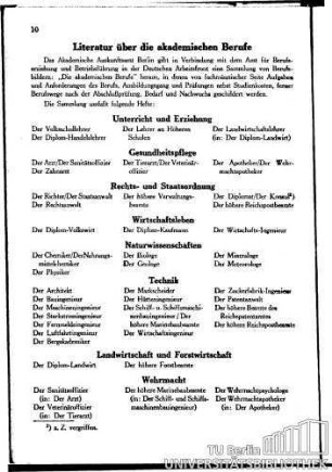 Literatur über die akademischen Berufe