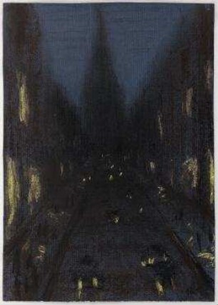 Strasse und Kirche in der Dämmerung