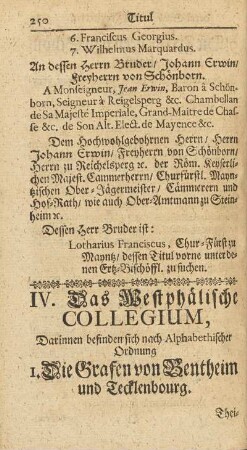 IV. Das Westphälische Collegium