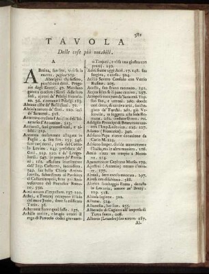 Tavola Delle cose più notabili.