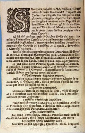 Breve distinta Relazione Catafalco eretto alla santa memoria d'Innocenzo XII. con la notitia delle distribuzione delle celle
