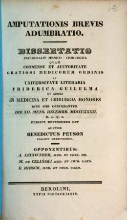 Amputationis brevis adumbratio : Diss. inaug. med. chir.