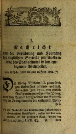 Acta historico-ecclesiastica nostri temporis oder gesammlete Nachrichten und Urkunden zu der Kirchengeschichte unserer Zeit, 8. 1782/83 = T. 57 - 64