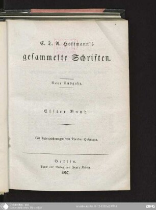 11: E.T.A. Hoffmann's Erzählungen aus seinen letzten Lebensjahren : Theil 1