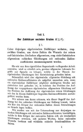 Teil I. Der Zahlkörper sechsten Grades K(...).
