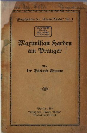 Maximilian Harden am Pranger