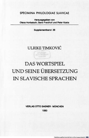 Das Wortspiel und seine Übersetzung in slavische Sprachen