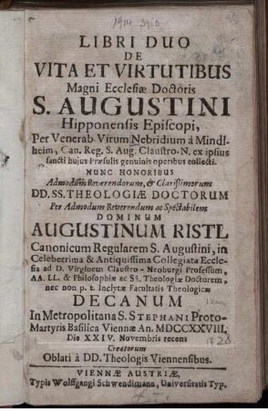 Libri Duo De Vita Et Virtutibus Magni Ecclesiæ Doctoris S. Augustini Hipponensis Episcopi