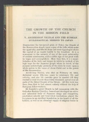 The growth of the church in the mission field. V. Archbishop Nicolai and the russian ecclesiastical mission to Japna