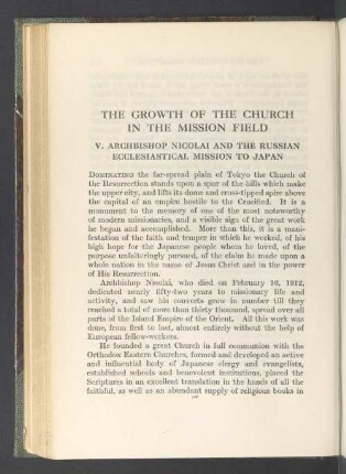 The growth of the church in the mission field. V. Archbishop Nicolai and the russian ecclesiastical mission to Japna
